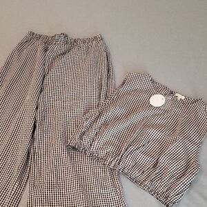 NWT En Creme Black & White Gingham Elastic Waist Top and Wide Pants Set Size L